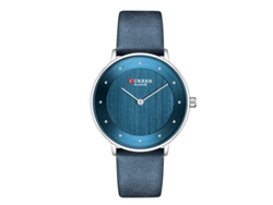 Reloj de pulsera fino e informal para mujer, resistente al agua, con correa de cuero, MDUG (azul).