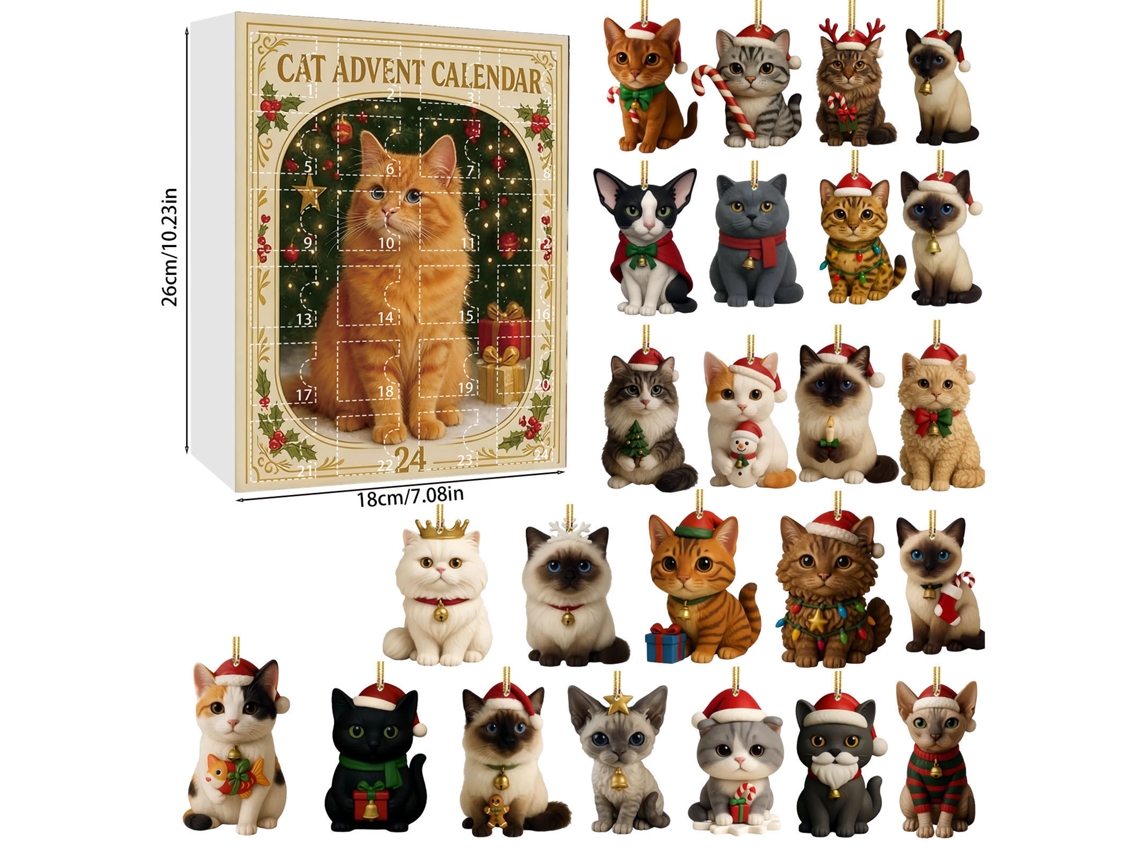 Calendario de Adviento, 24 colgantes decorativos navideños de gatos M07 Digitallab