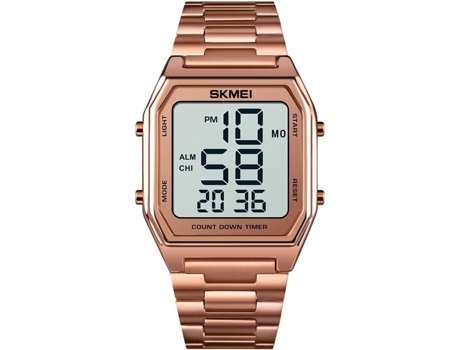 VEANXIN Reloj digital Reloj electrónico LED resistente al agua con correa de acero inoxidable cuadrada-Oro