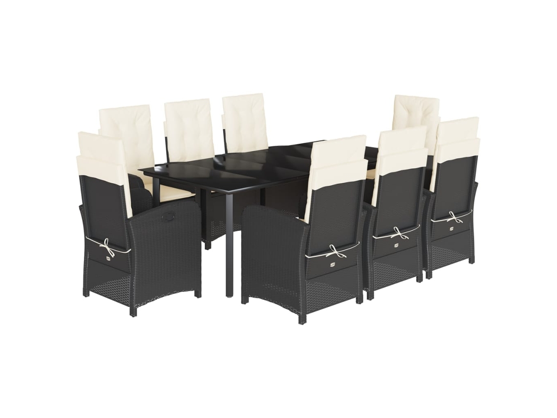 Maison Exclusive - Set De Comedor De Jardín 9 Pzas Y Cojines Ratán Sintético Negro