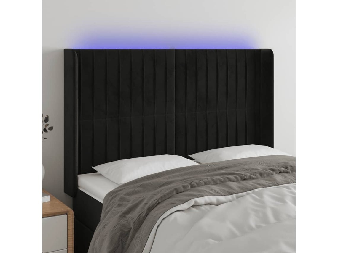 Cabecero Con Led De Terciopelo Negro 147x16x118/128 Cm