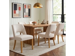 Sillas De Comedor Pack 6 - Cómodas Y Transpirables, Estilo Moderno, Tela De Lino, Patas De Madera Maciza - Beige