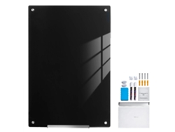 Pizarra magnética de vidrio templado negro 90x60 cm con accesorios Tekmaquinas
