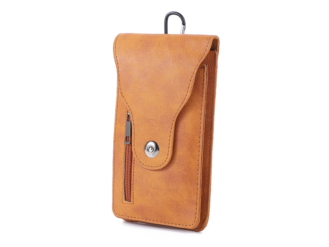 Riñonera Para Hombre Para Teléfono Móvil, Piel Sintética, Doble Capa, Diseño Vertical, Multifuncional.