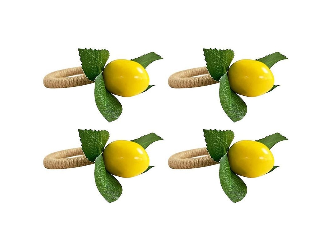 4pcs Aneis de Guardanapo de Limão Simulado Planta com Fruta para Mesa de Refeição