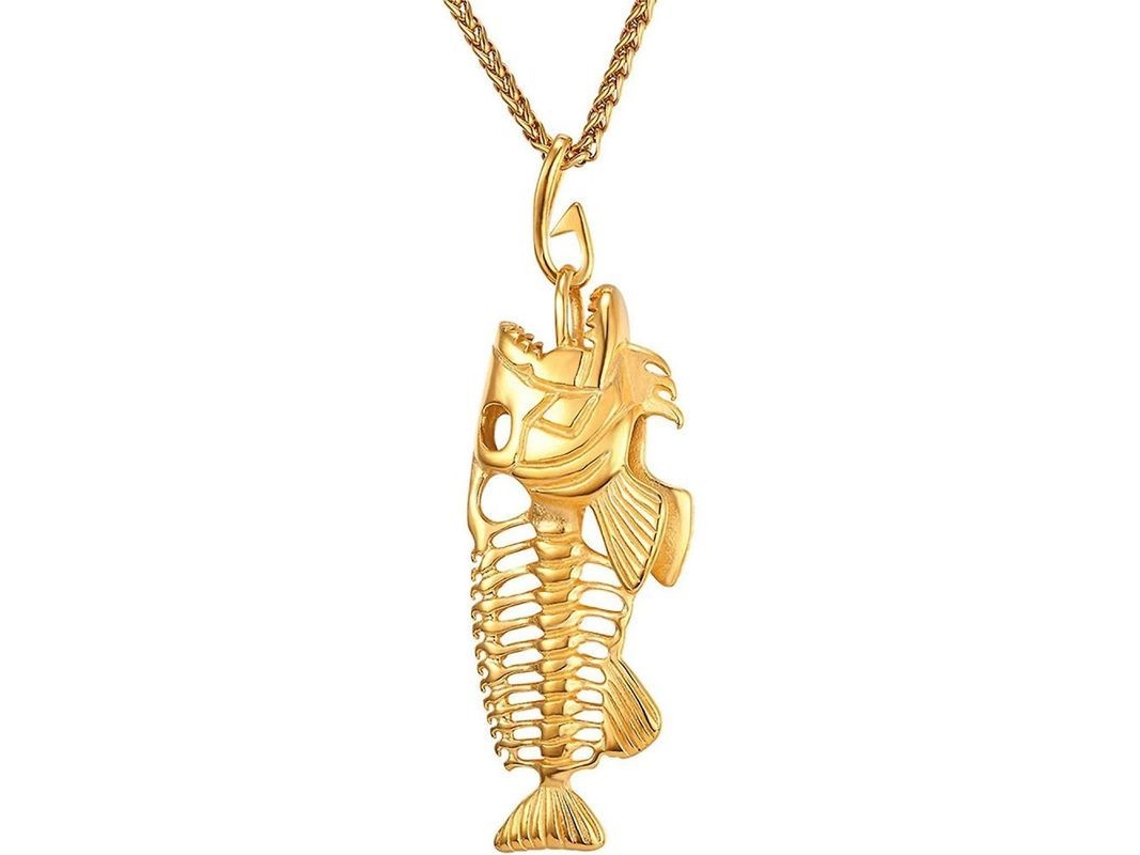 2026-colgante De Tiburón/pez/delfín Joyería Animal Collar Para Hombres Niños Acero Inoxidable Ffh 06 Hueso De Pescado Oro