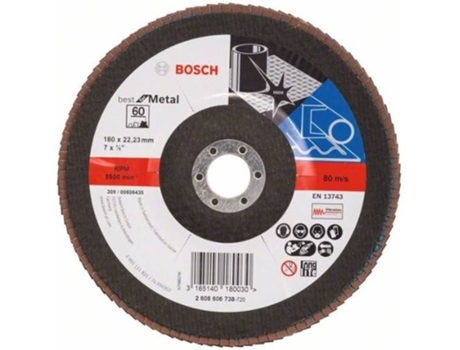 Disco de Lija BOSCH en Lamelas X571 - Best para Metal D= 180 mm; G= 60 - Acodado
