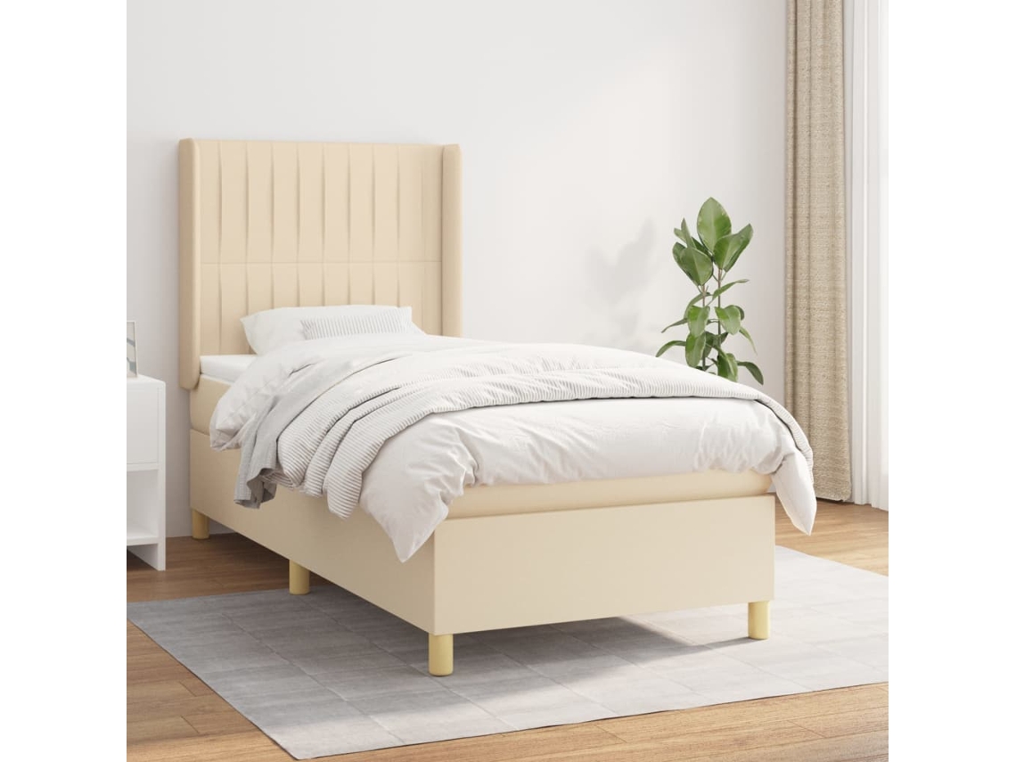 Cama Box Spring Con Colchón Tela Color Crema 80x200 Cm