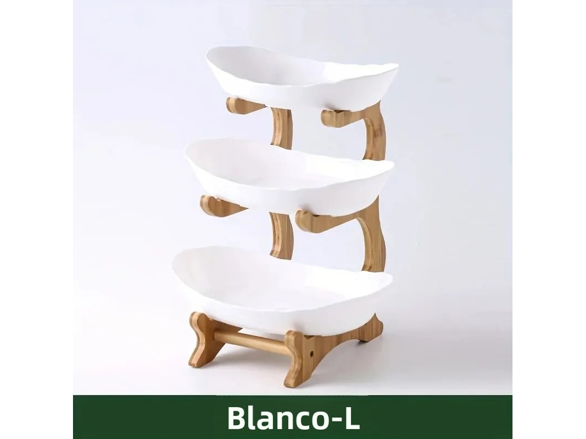 (blanco L) Bandeja De Madera Para Frutas Y Postres Con Separadores Y Base