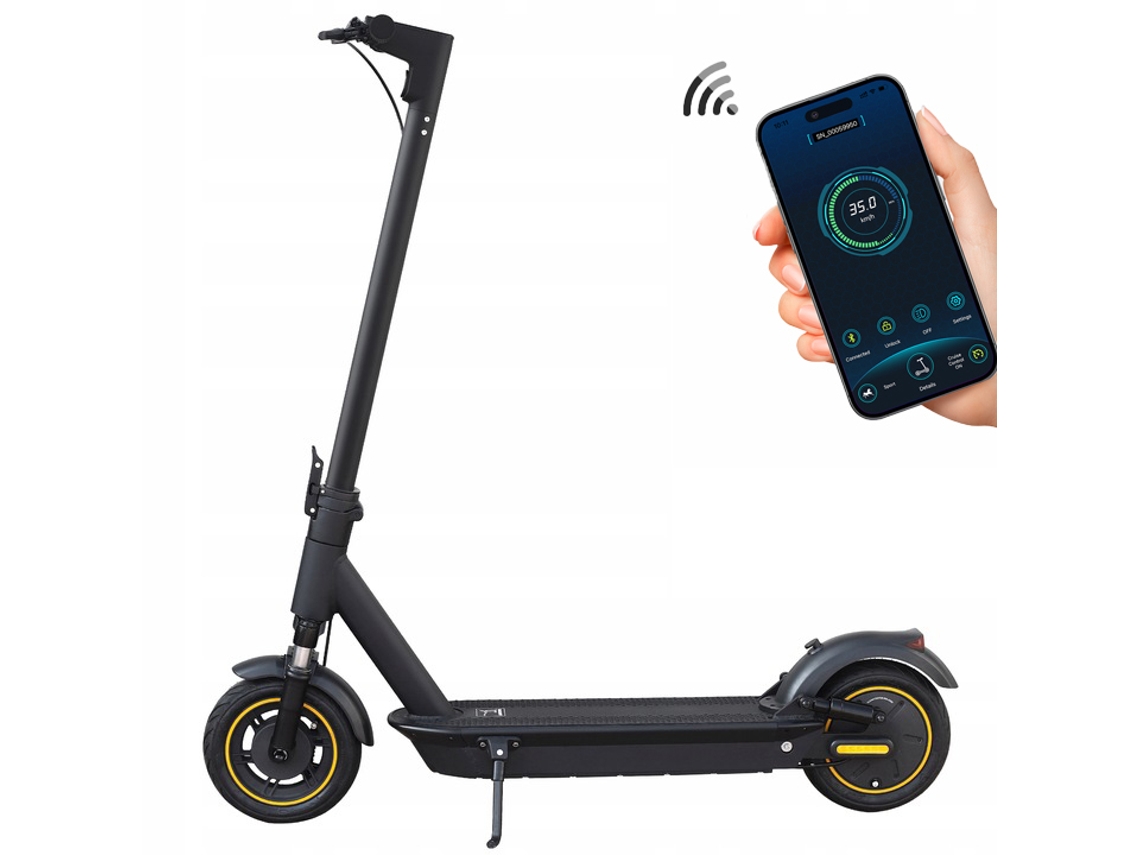 Patinete eléctrico plegable Aovopro Esmax, 500 W, 42 V, 14,5 Ah, velocidad máxima 35 km/h, autonomía 45 km, compatible con aplicaciones.