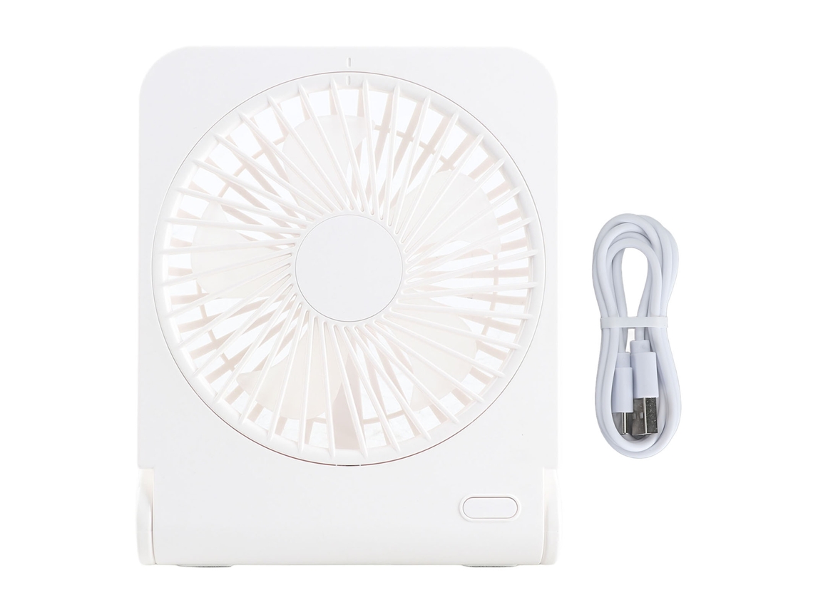 Ventilador de mesa portátil recargable, 3 velocidades, blanco