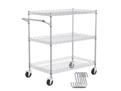 Carro de cocina de 3 niveles en acero cromado, capacidad 300kg.