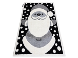 Alfombra Infantil Moderna Joy Santa Papá Noel, Para Niños - Estructura Dos Niveles de Vellón Negro / Crema (120 x 170 cm)