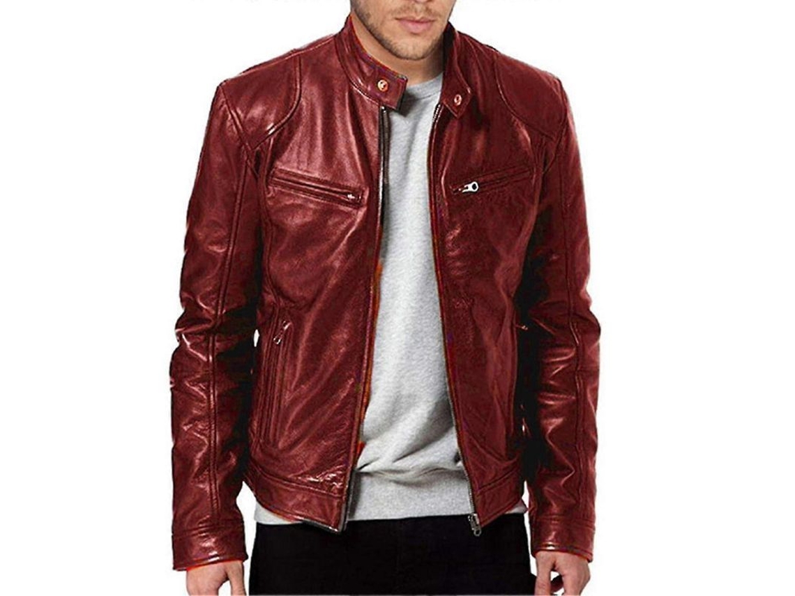 Chaqueta De Cuero Casual Para Hombre Cremallera Delantera Abrigo Vintage Rojo Vino 4xl Para Trabajo Conducción Viajes 4xl Rojo Vino