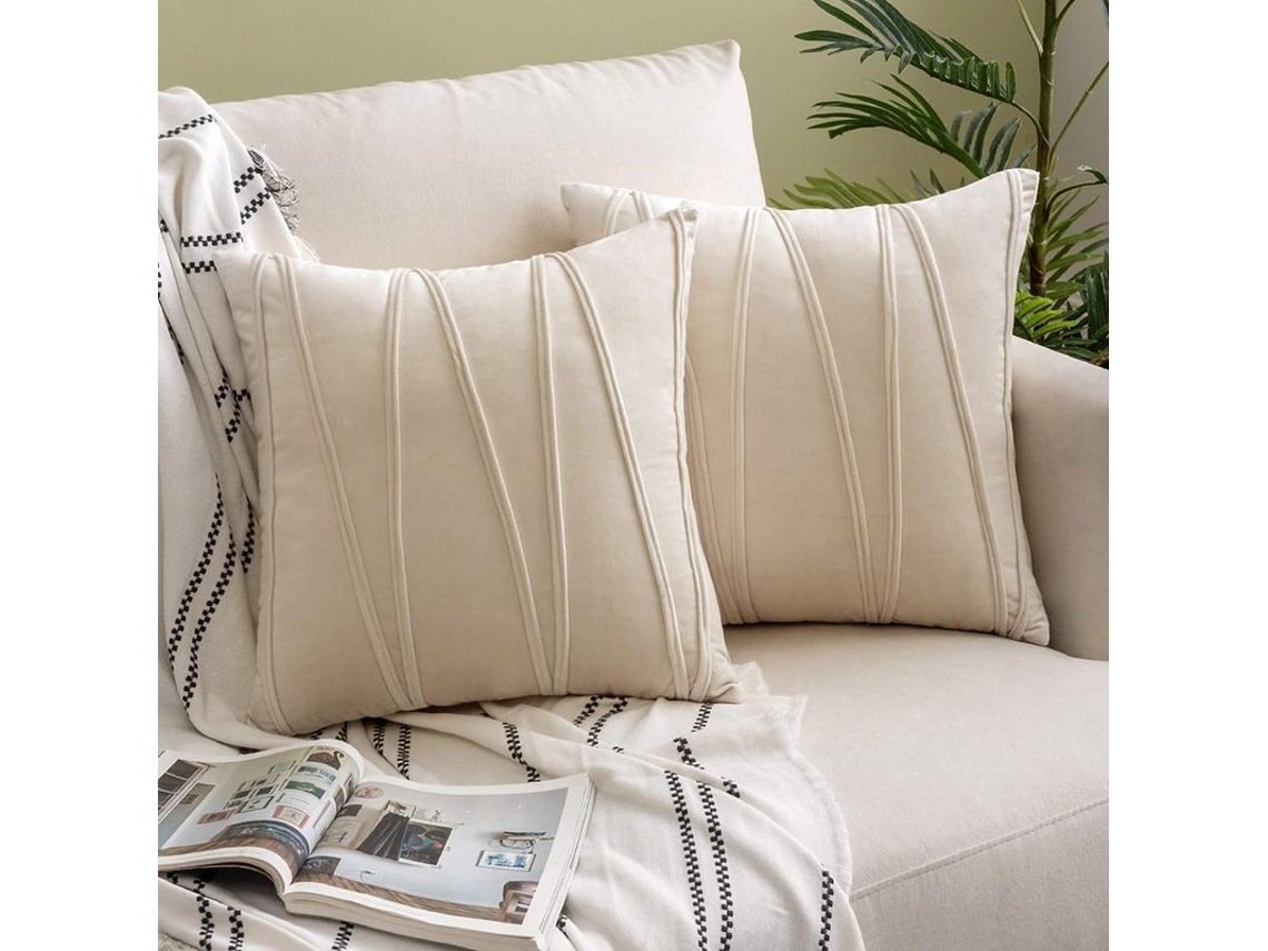 Rebe-funda De Almohada De Terciopelo Rayado 2 Unidades 45x45cm Moderna Decorativa Suave Para Sofa Cama Auto Crema