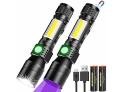 Linterna LED UV recargable 3 en 1, linterna de trabajo COB con zoom magnético, resistente al agua.