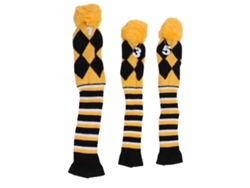 Ycnm-juego De 3 Fundas De Punto Para Palos De Golf, Con Patrón Fino, Protectoras Y Pompón Para Viajes, Color Amarillo Y Negro.