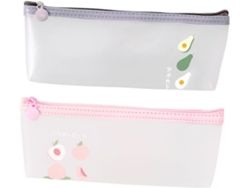 2 estuches para lápices con temática de frutas, bolsa para útiles escolares con cremallera, melocotón y aguacate.