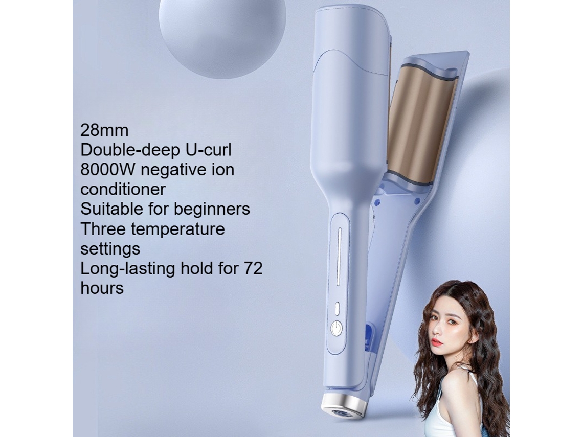 Rizador de pelo Deep U Egg Curl de 28 mm, color azul cielo europeo, 220 V, Chennnls
