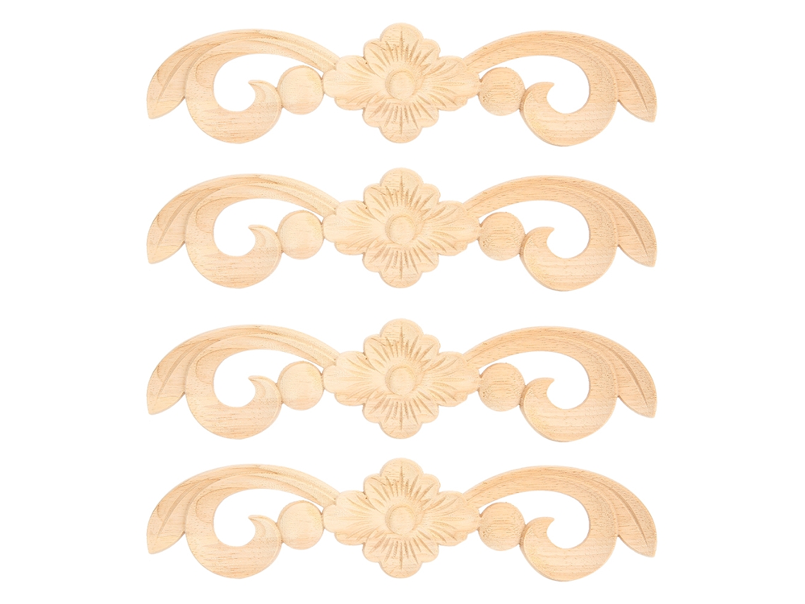 Juego de 4 apliques florales de madera, 25 x 6 cm, decorativos para el hogar y los muebles.