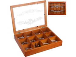 Almacenamiento Madera Marrón 12 Compartimentos Joyero Escritorio Retro Acrílico Exhibir Guardar Pendientes