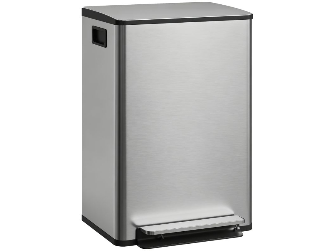 Cubo de basura de 50 l con pedal, contenedor interior extraíble y tapa de cierre suave, gris plateado, 41,7 x 36,6 x 62 cm, Bga Store