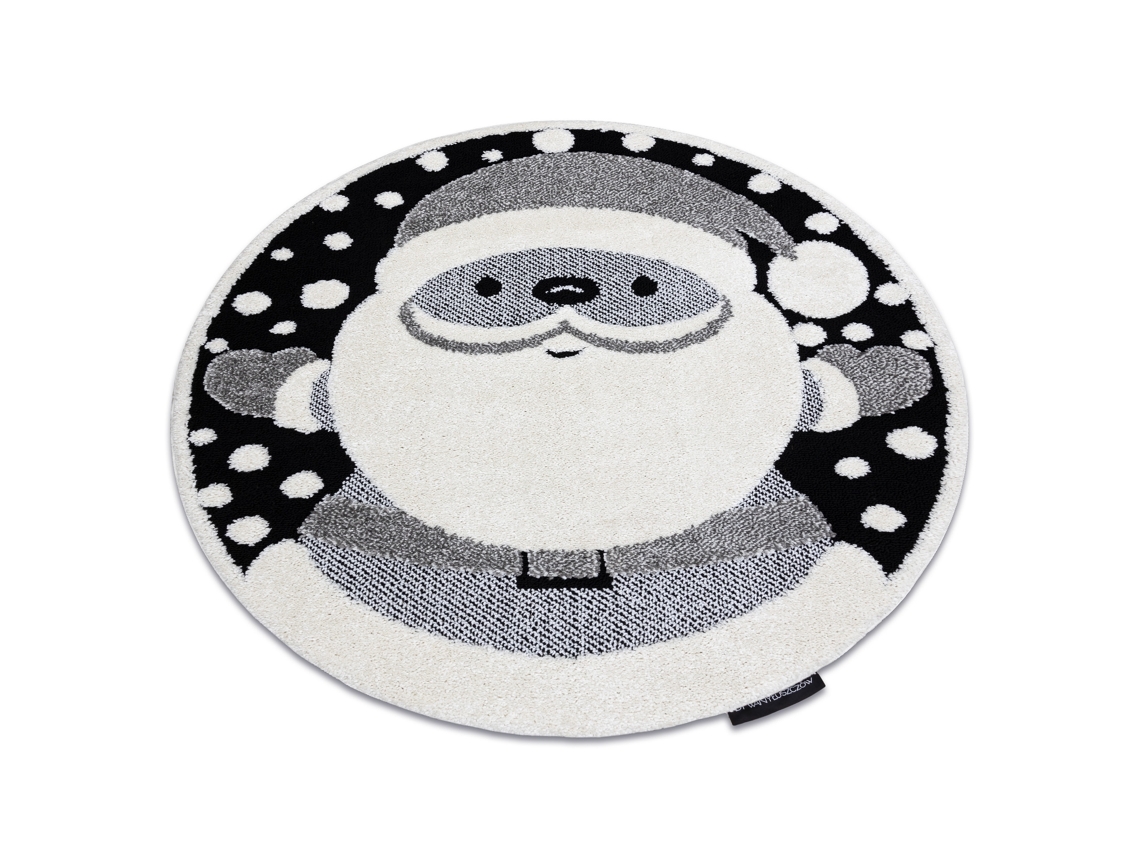 Alfombra Infantil Moderna Joy Circulo Santa Papá Noel, Para Niños - Estructura Dos Niveles de Vellón Negro / Crema (circulo 120 cm)