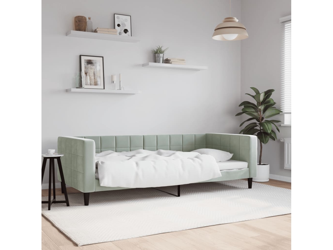 Sofá Cama Sin Colchón Terciopelo Gris Claro 90x200 Cm