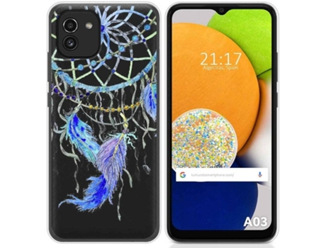 Carcasa para Samsung Galaxy A03 TUMUNDOSMARTPHONE Dibujos Transparente Plumas Multicolor