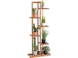 Soporte para Plantas de Madera con 6 Niveles, Estante para Flores para 7 Macetas, Porta Plantas con Dispositivo Antivuelco COSTWAY