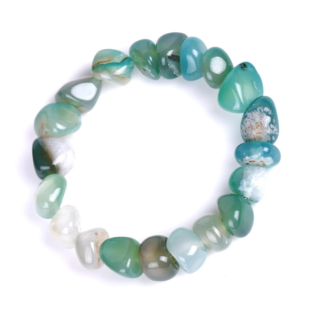 Pulsera Elástica De Ágata Negra Hecha A Mano (ágata Verde), Brazalete De Piedra Natural Irregular.