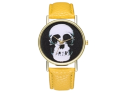 Reloj De Cuero Pu Unisex Dial Redondo Reloj De Pulsera De Cuarzo Amarillo Zhoulianfa