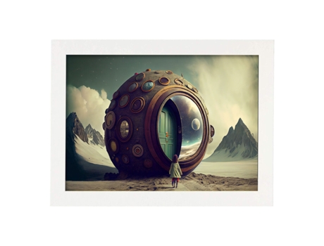 NACNIC Poster Casa Redonda En Estilo Surrealismo Cinematográfico Ilustraciones Y Grabados De Historieta Abstracta Y Artística A4 Marcos Blancos