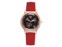 Elegante Reloj De Pulsera De Moda Para Mujer, Esfera Redonda Con Cielo Estrellado, Piel Sintética, Cuarzo, Color Rojo.