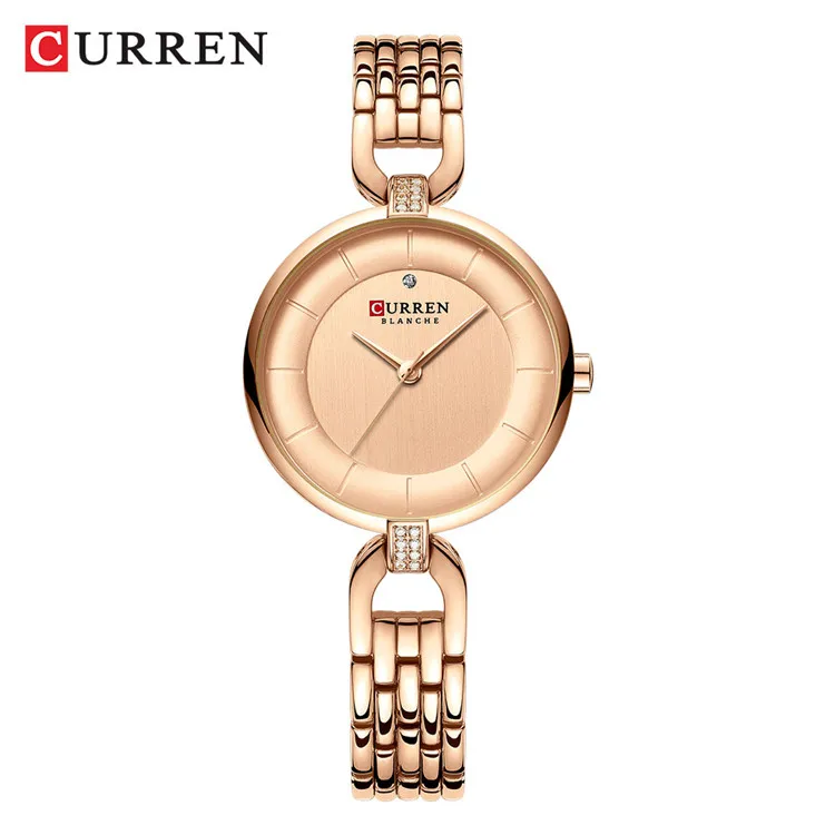 Relógio Feminino (em Ouro Rosa) Com Pulseira De Malha De Aço Inoxidável.