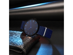 Reloj De Moda Para Parejas, Correa De Nailon, Esfera Redonda, Reloj De Cuarzo Azul Real.