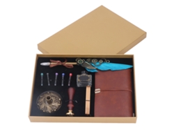Kit De Pluma De Pavo Real Retro Con Tinta, Cera De Sello Y Estampilla Para Caligrafía Azul