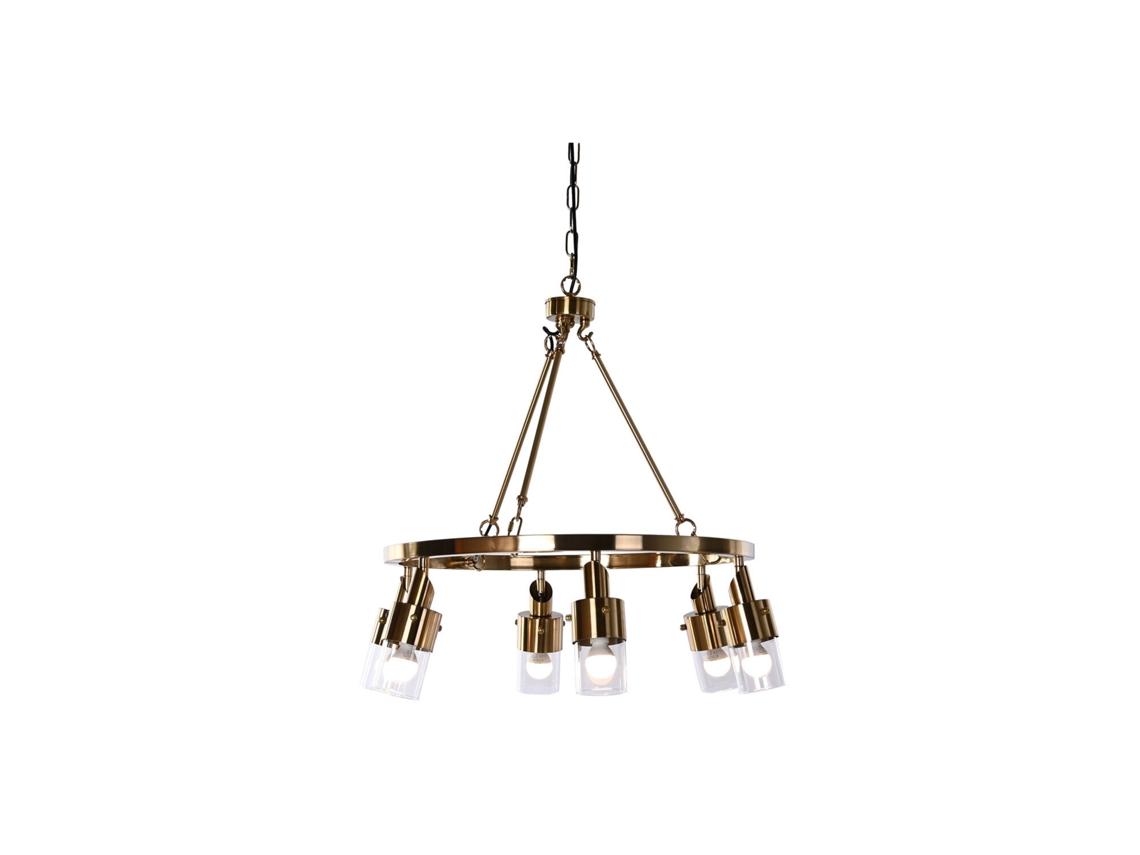 Lampara Techo Metal Cristal Dorado 66x66x60cm