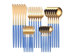 Conjunto de Talheres de Aço Inoxidável 30 Und-Azul GERTIZ