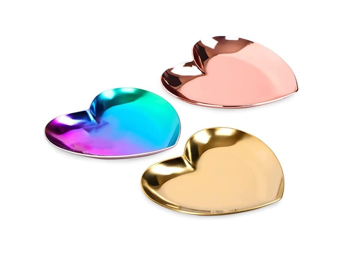 Linjou 3 Bandejas De Joyería De Acero Inoxidable Forma De Corazón Para Almacenamiento