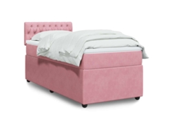 Cama Box Spring Con Colchón Terciopelo Rosa 100x200 Cm