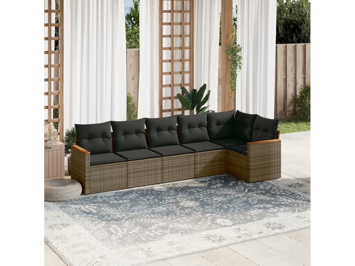 Conjunto de sofá de jardín de 6 piezas con cojines de mimbre gris, Dkd Home Decor
