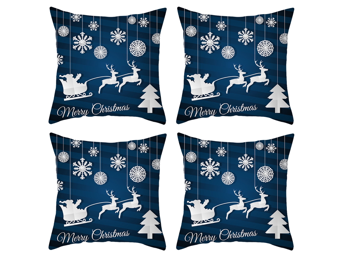 4 fundas de cojines decorativos navideños en azul y blanco (cojín no incluido) TRUYUETY