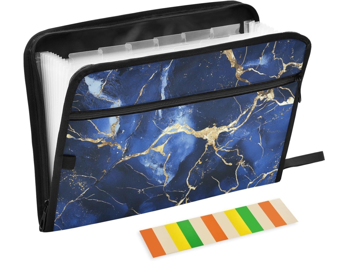 Besportble Carpeta De Mármol Azul Y Dorado Recibos Con Cremallera Oficina 30,5 X 43,2 Cm
