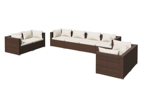 Conjunto 8 muebles de jardín VIDAXL y cojines ratán sintético marrón
