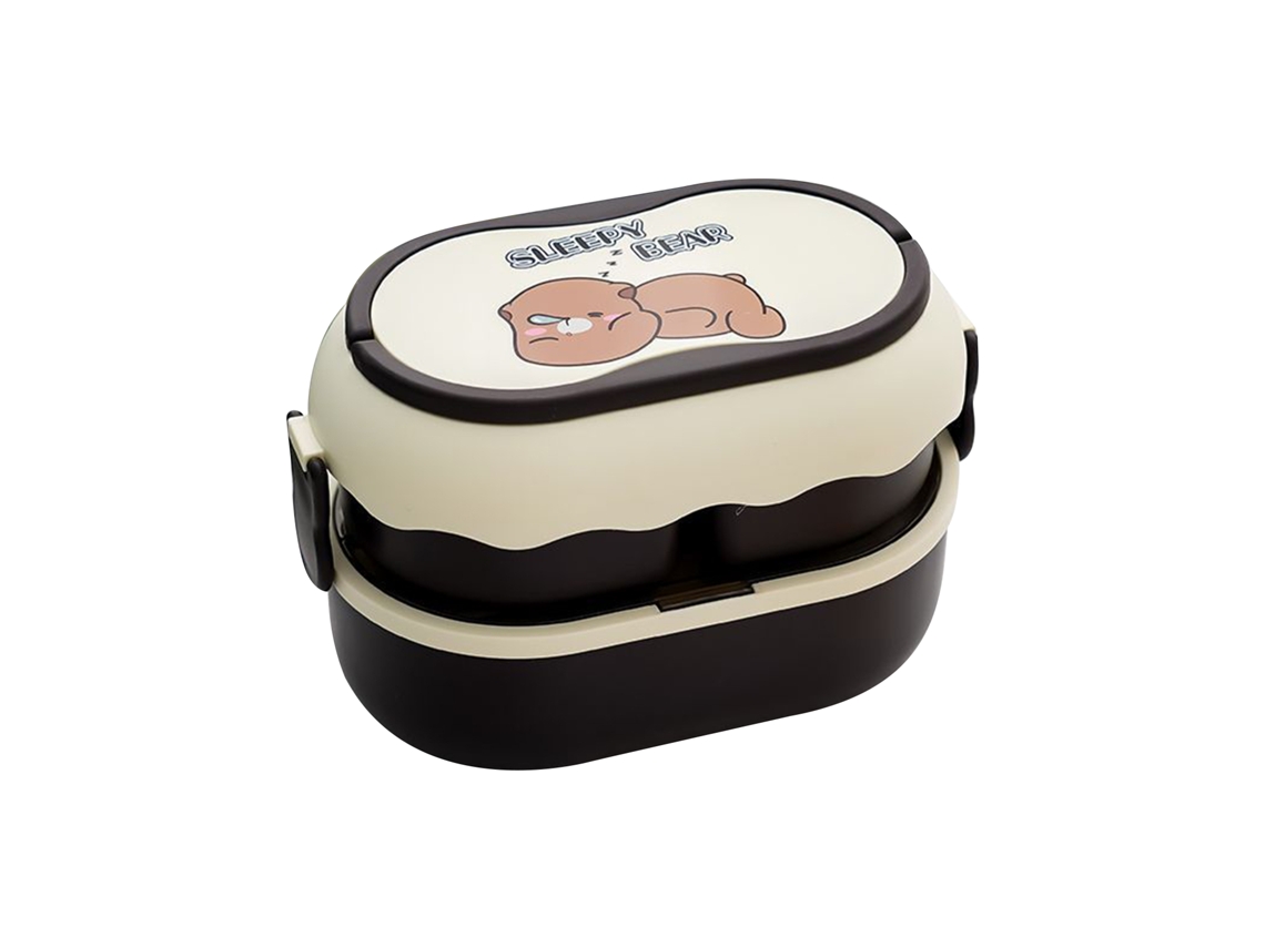 Caja De Bento De Doble Capa 3 Compartimentos 1600ml Portátil Con Cubiertos Para Trabajo Escuela Oficina Marrón Bonito