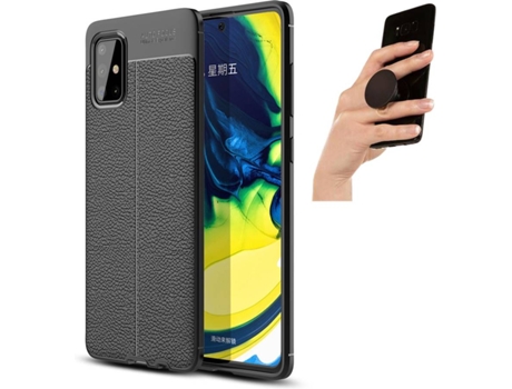 Carcasa y Popsocket Samsung A71 Rugged Leather Negro