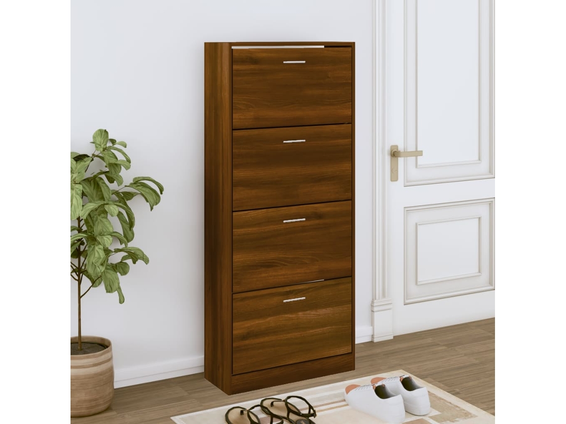 Mueble Zapatero | Armario Zapatero Contrachapada Color Marrón Roble 63x24x147 Cm