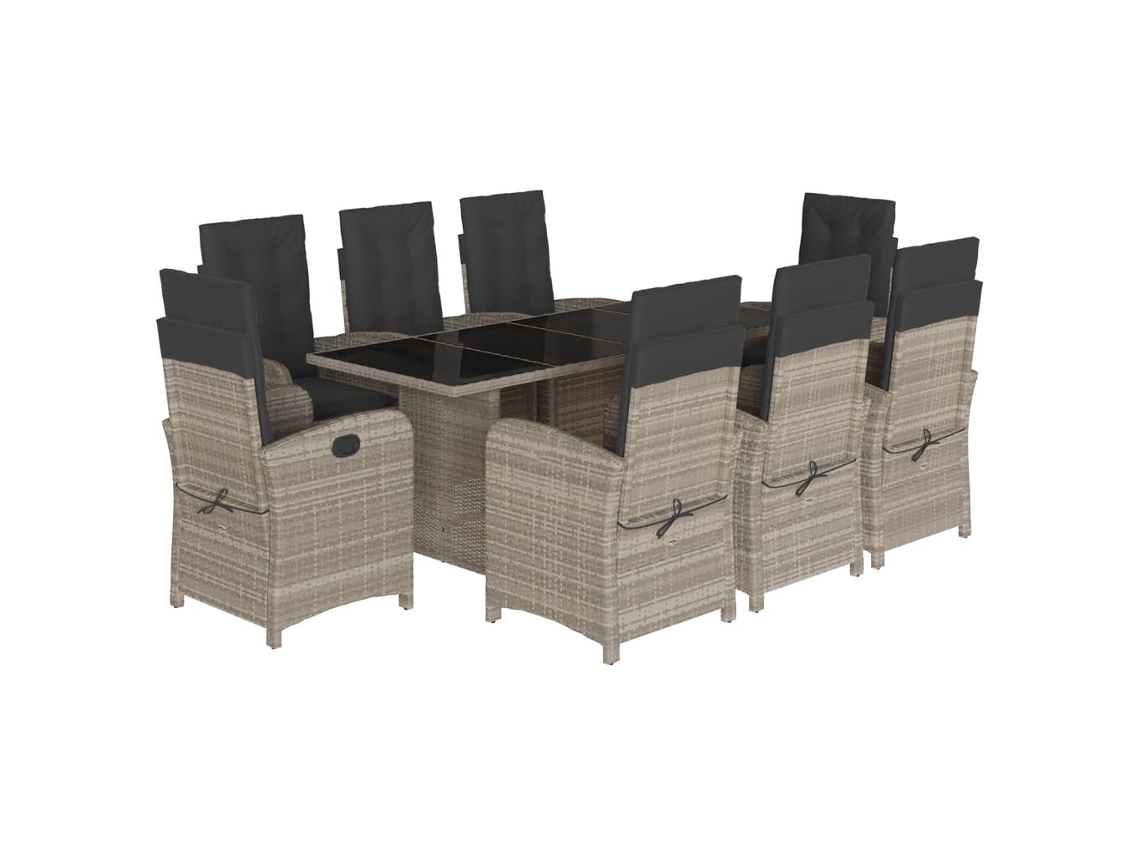 Conjunto de 9 piezas de comedor de jardín con cojines gris claro MAISON EXCLUSIVE