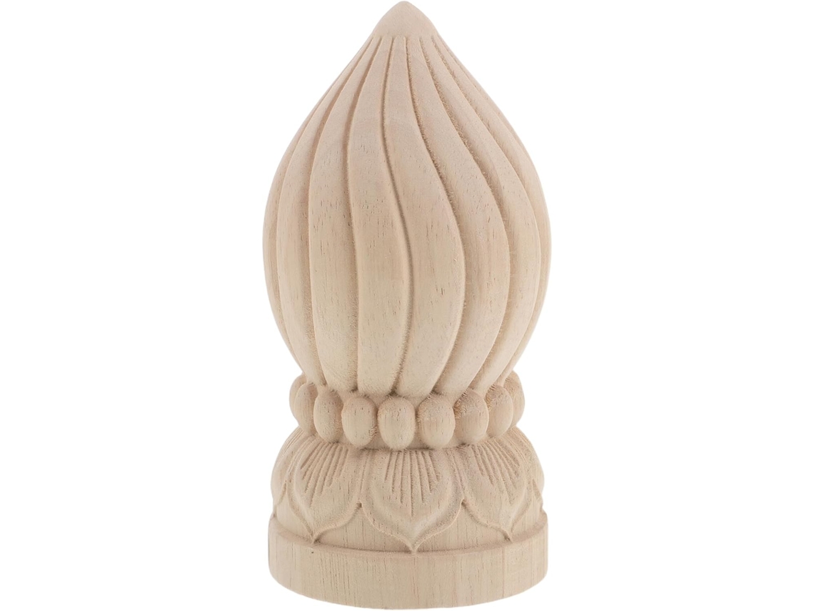 Cubierta esférica de madera para poste de escalera con detalles esculpidos, textura conservada, forma ideal para decoración de interiores - GOKOCO